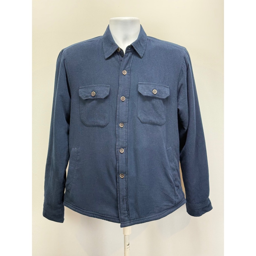 Tailor Vintage Cotton Shacket Indigo Blue Mens fur lined Button Front Shirt  L